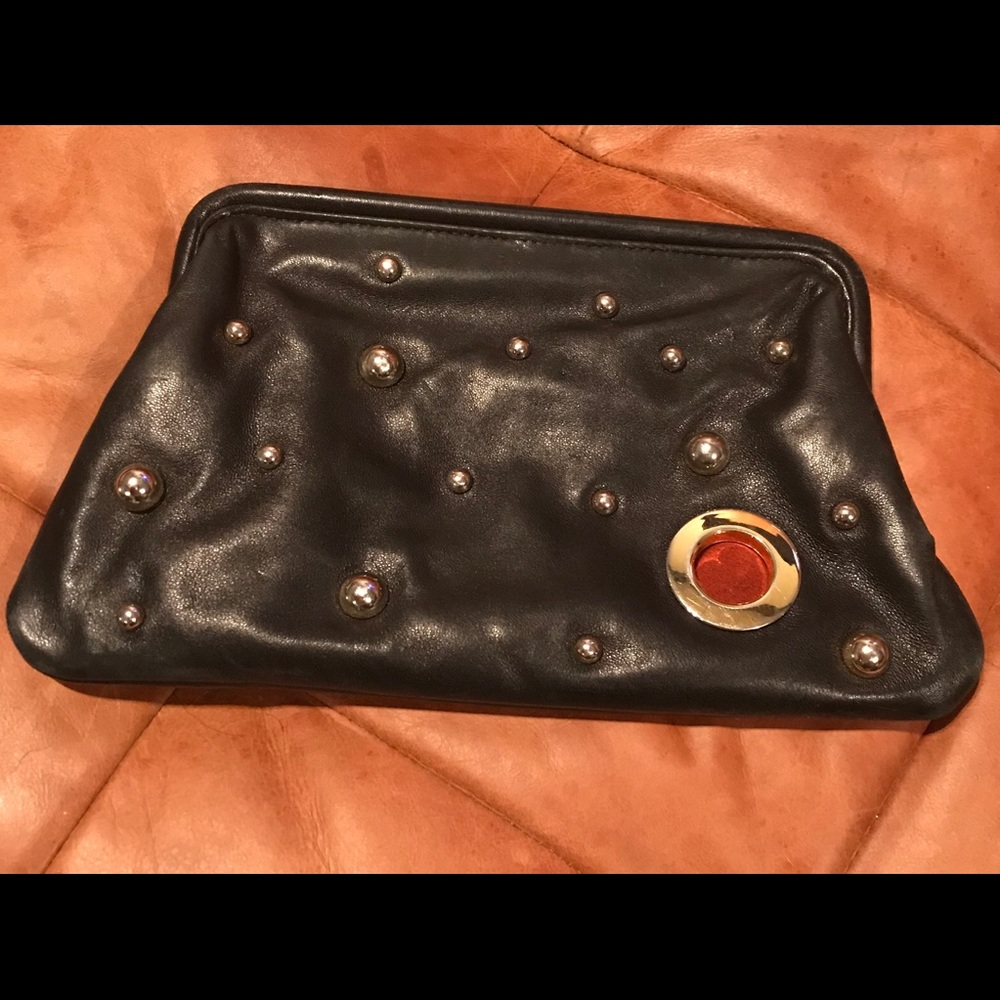 Goldenbleu black leather clutch